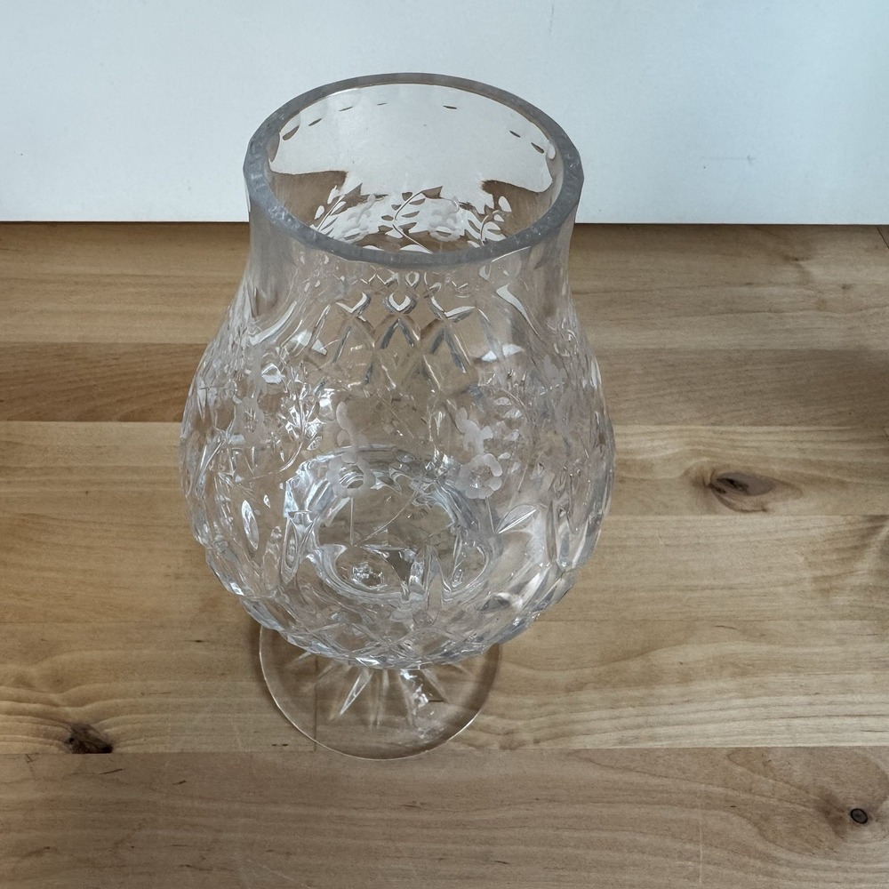 Rogaska GALLIA Cut Crystal Hurricane Candle Lamp Globe Floral Criss Cross 7.75" - Picture 9 of 10